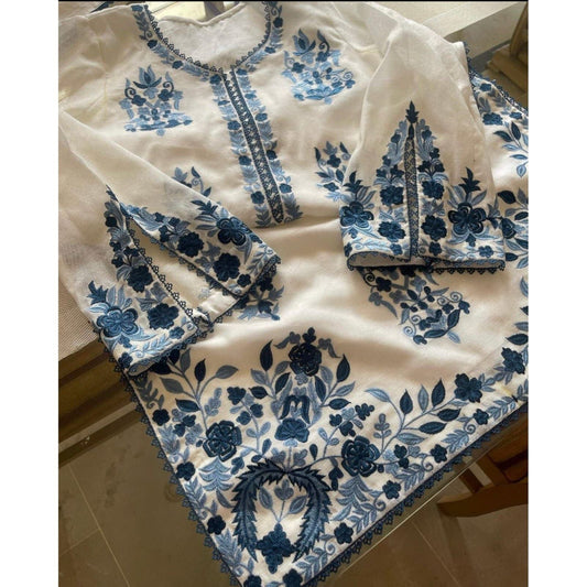 Zaib E Hoor Cotton Kaddi Net Stitched 3p Suit