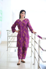 Zaib E Hoor Floral Leaf Print 2Pcs Stitched