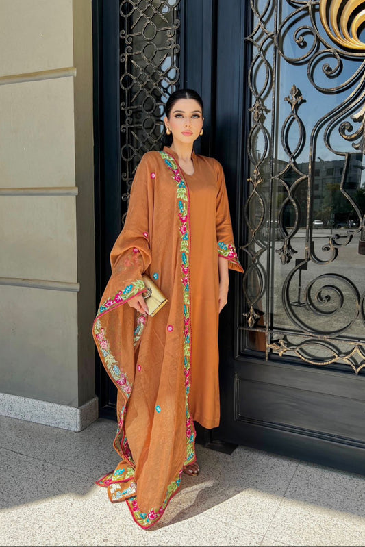 Zaman By MNM Stitched 3 Piece Winter Collection'2024-Caramel