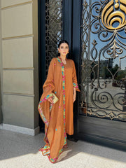 Zaman By MNM Stitched 3 Piece Winter Collection'2024-Caramel