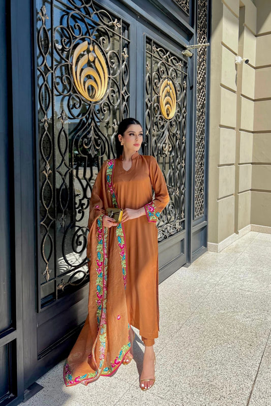 Zaman By MNM Stitched 3 Piece Winter Collection'2024-Caramel