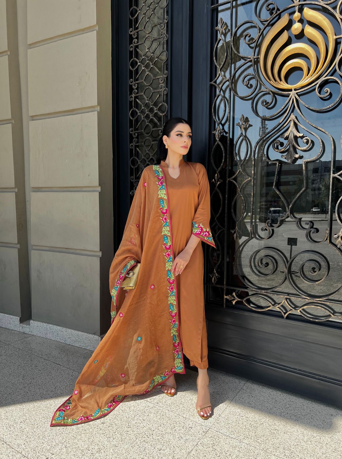 Zaman By MNM Stitched 3 Piece Winter Collection'2024-Caramel