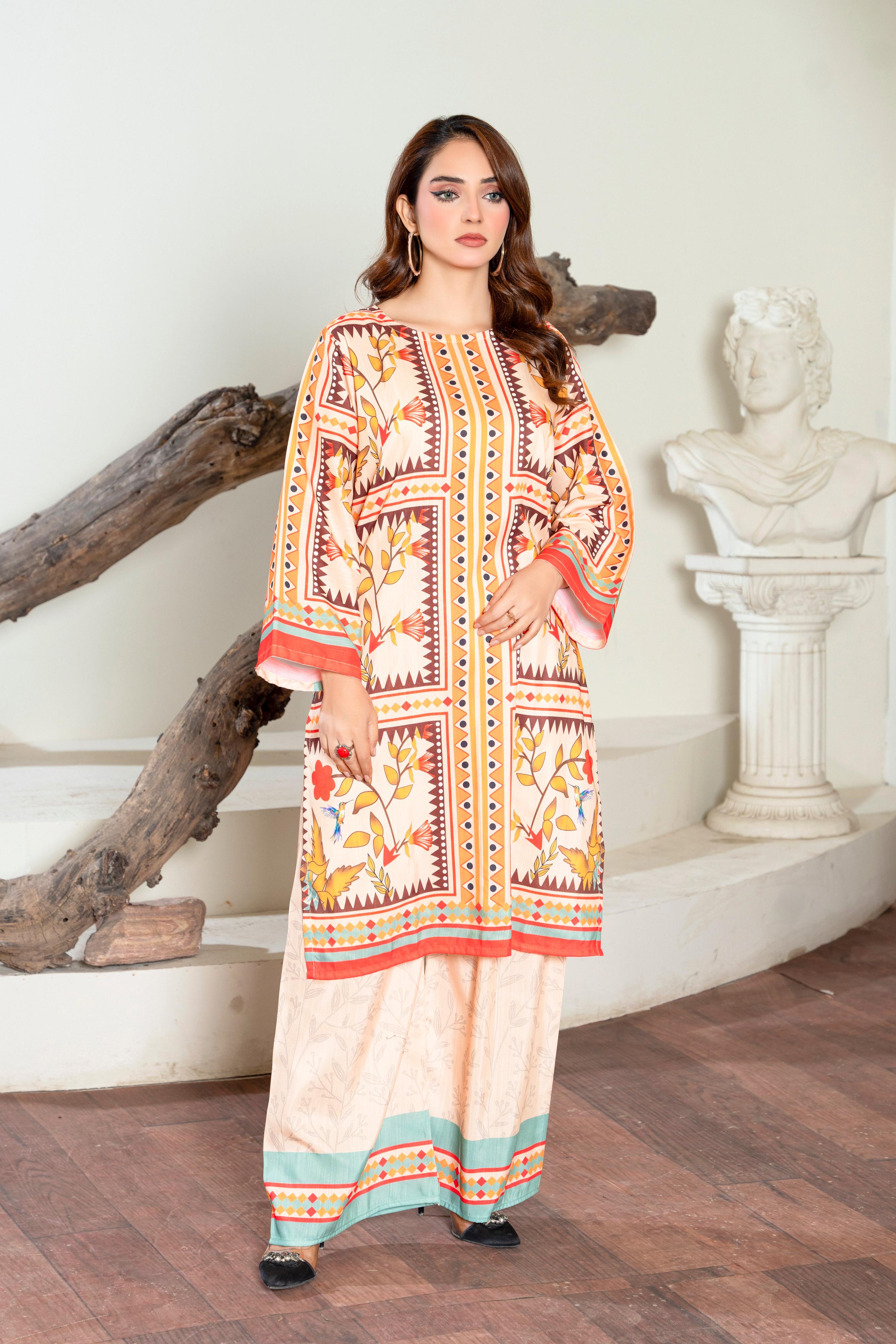 B.K Clothings Stitched Khaddar Collection-Vanilla sorbet