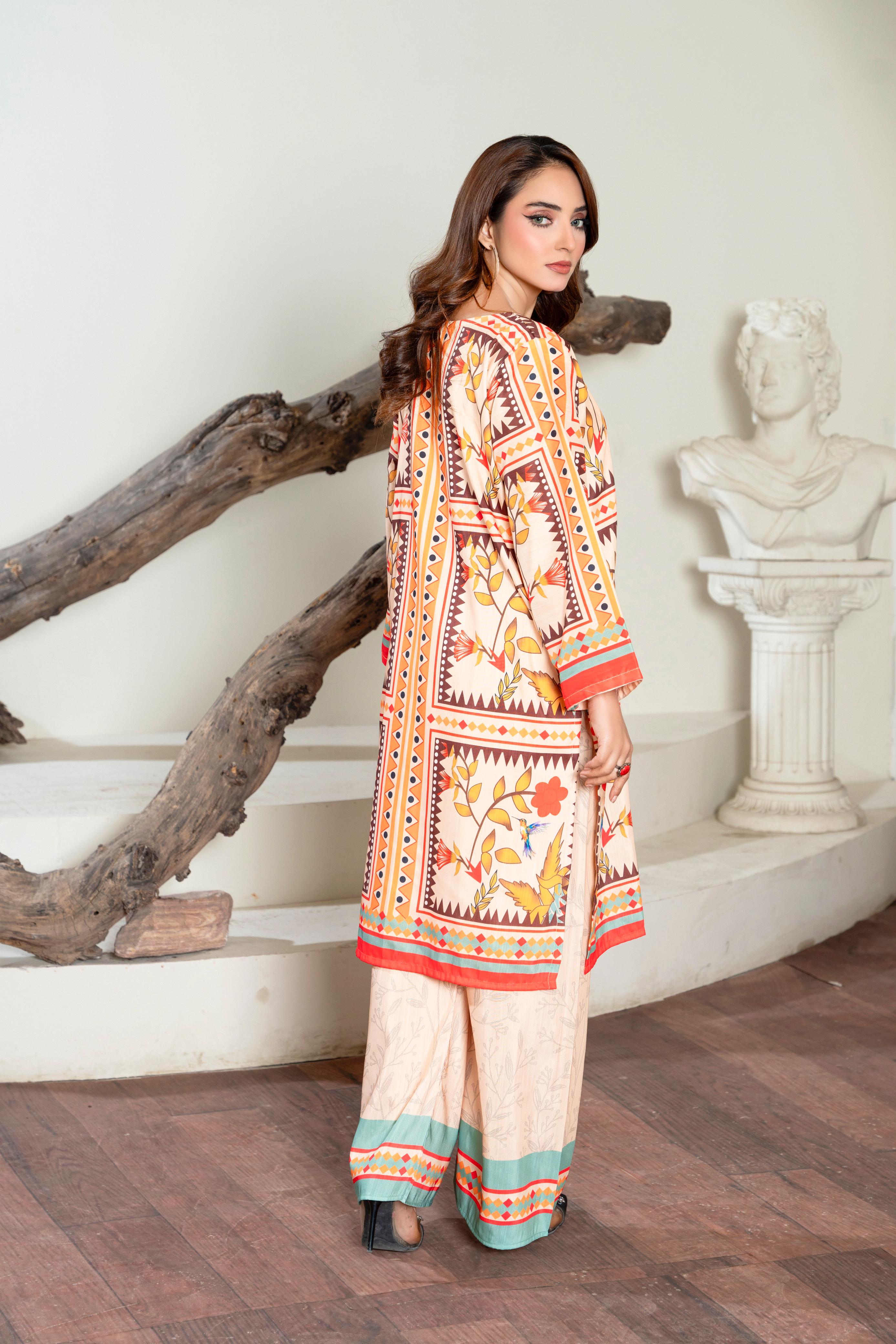 B.K Clothings Stitched Khaddar Collection-Vanilla sorbet