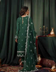Umer Aayan 03-Piece Embroidered  Dark Green Chiffon Suit