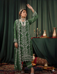 Umer Aayan 03-Piece Embroidered  Dark Green Chiffon Suit