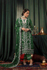 Umer Aayan 03-Piece Embroidered  Dark Green Chiffon Suit
