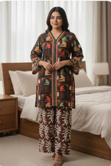 Amna Ali Nawaz Stitched Co Ord Linen Suit-Brown