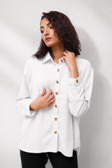 Dhaga Western Shirts-Solid Button Front Shirt White