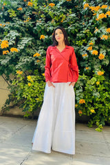 Urban Cut Red Cotton Wrap Shirt | Minimal Chic-C0236