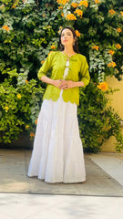 Urban Cut Green Cotton Tie-Up Shirt | Scalloped  Hem-C0235