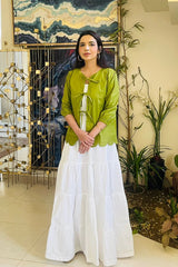 Urban Cut Green Cotton Tie-Up Shirt | Scalloped  Hem-C0235