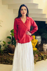 Urban Cut Red Cotton Wrap Shirt | Minimal Chic-C0236