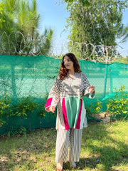 Urban Cut Striped Colorblock Cotton 2-Piece Suit