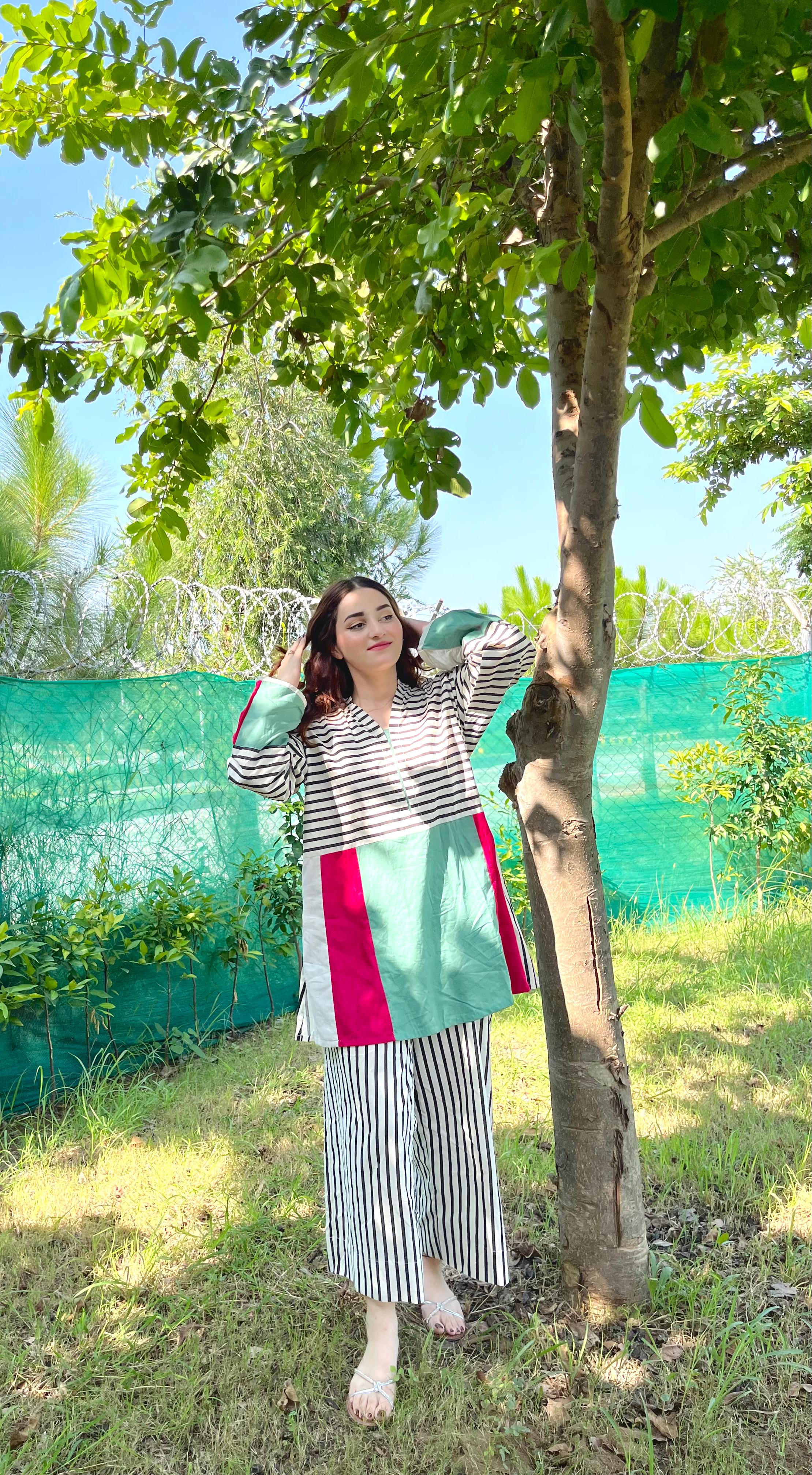 Urban Cut Striped Colorblock Cotton 2-Piece Suit