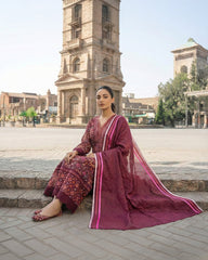 Umer Aayan 3 Piece Stitched Printed Chiffon Maxi With Organza Dupatta