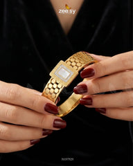 Zeesy-White Gem Golden Cuff Bracelet