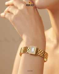 Zeesy-White Gem Golden Cuff Bracelet