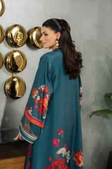Brandlo PK Long Open Duster Jacket in Teal & Red Print  YL- 47