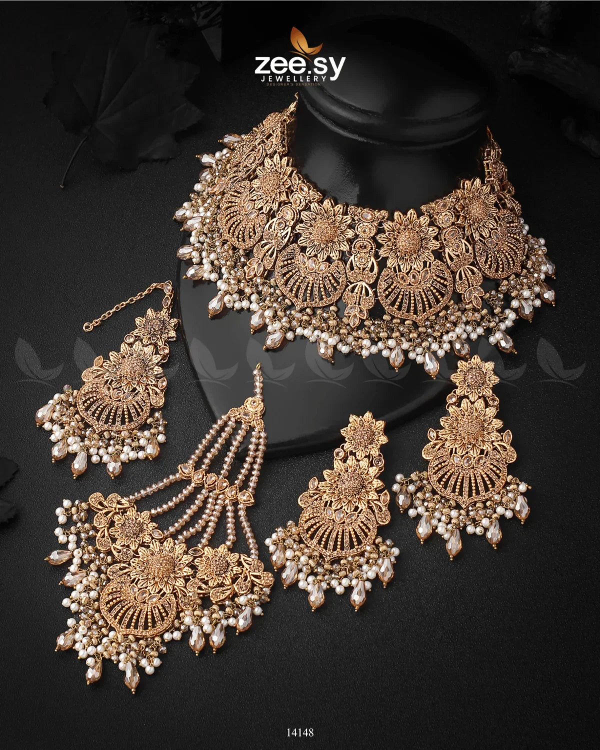 Yarrow Bridal Set Golden Champagne - Zeesy Jewellery