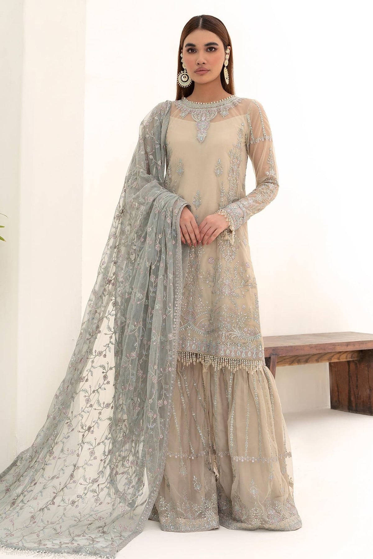 Nazneen by Zarif Unstitched 3 Piece Luxury Formal Collection'2023-Z-04-Moon Light