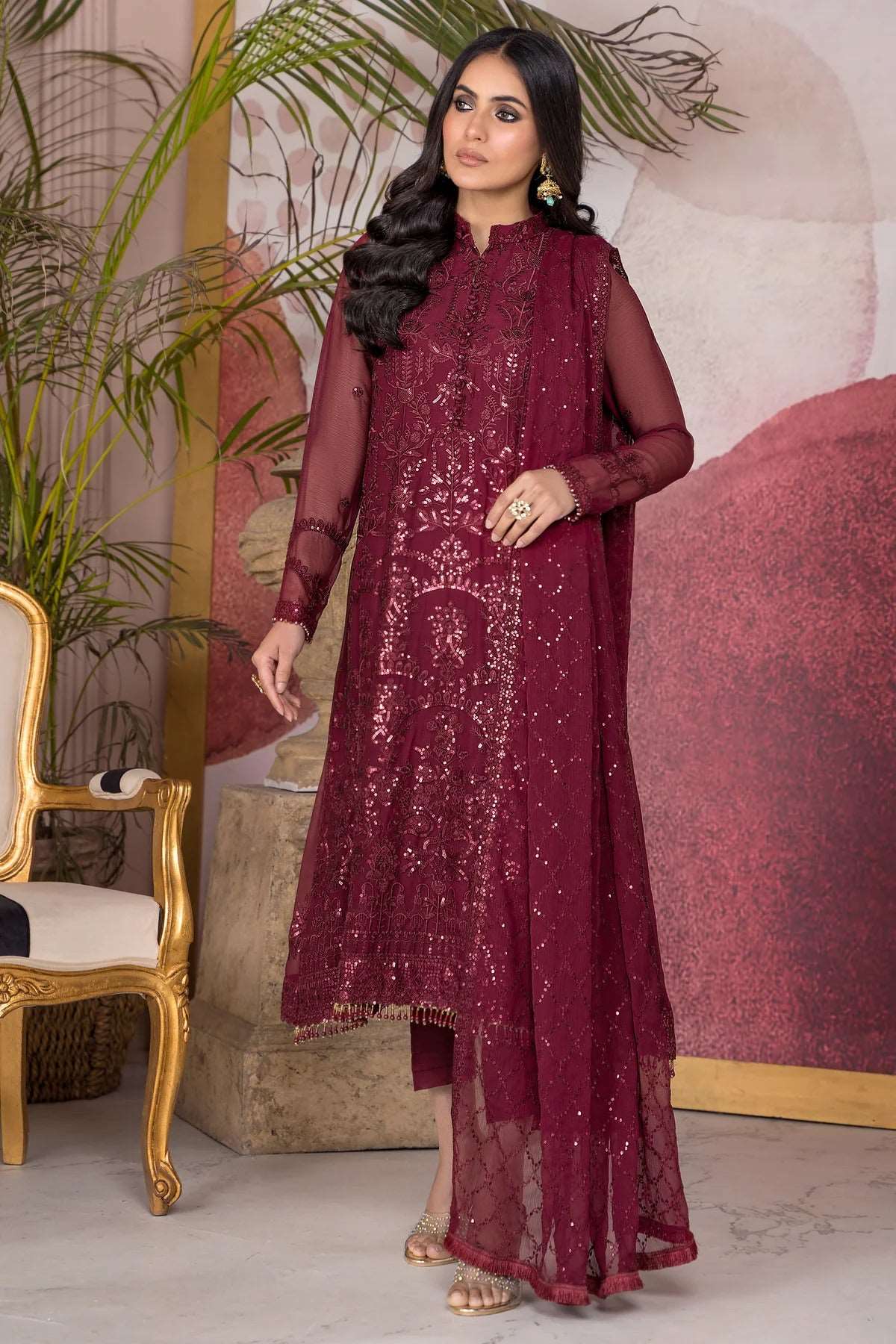 Afreen by Zarif Unstitched 3 Piece Festive Formal Collection'2023-ZA-04-Mulberry