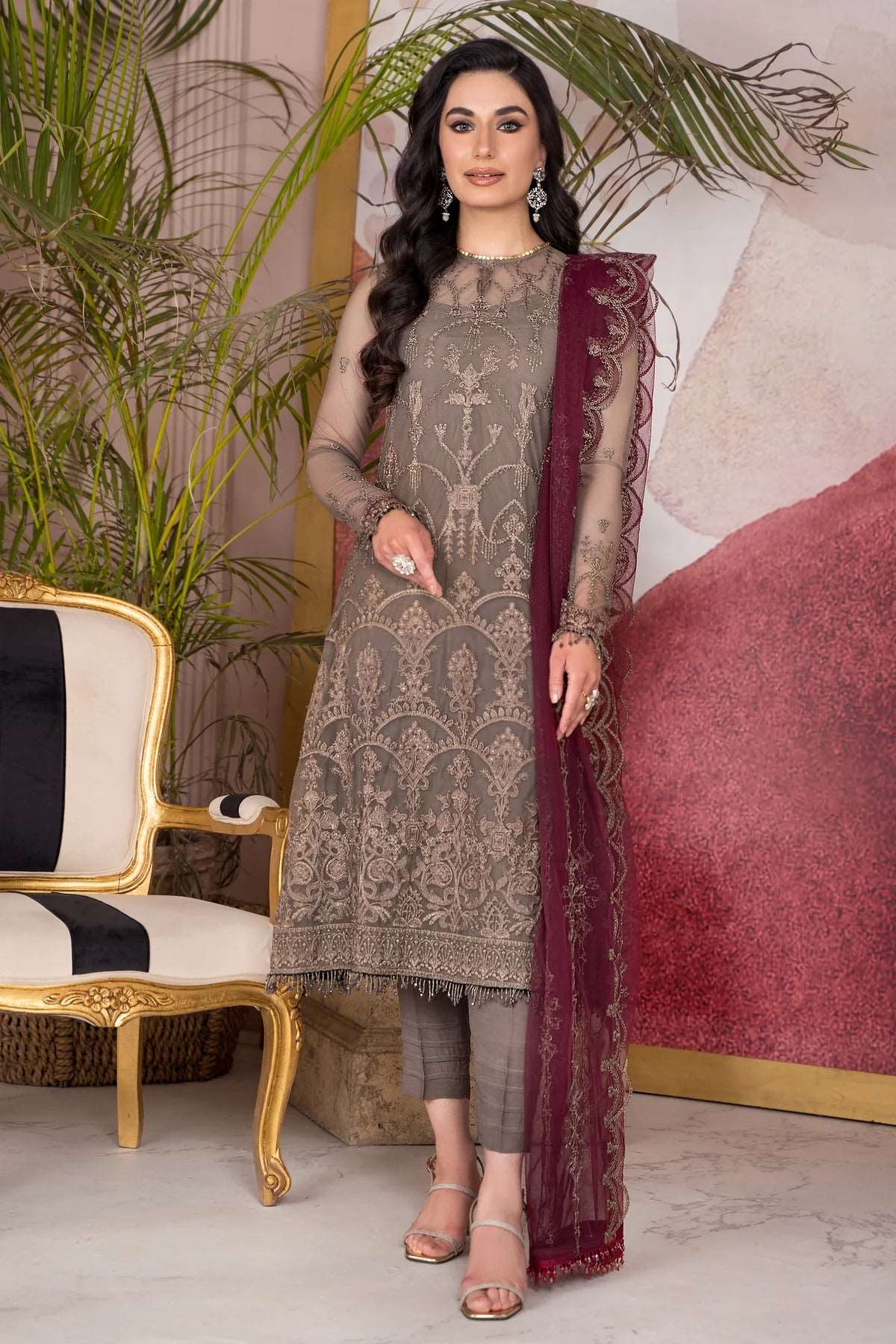 Afreen by Zarif Unstitched 3 Piece Festive Formal Collection'2023-ZA-10-Dove