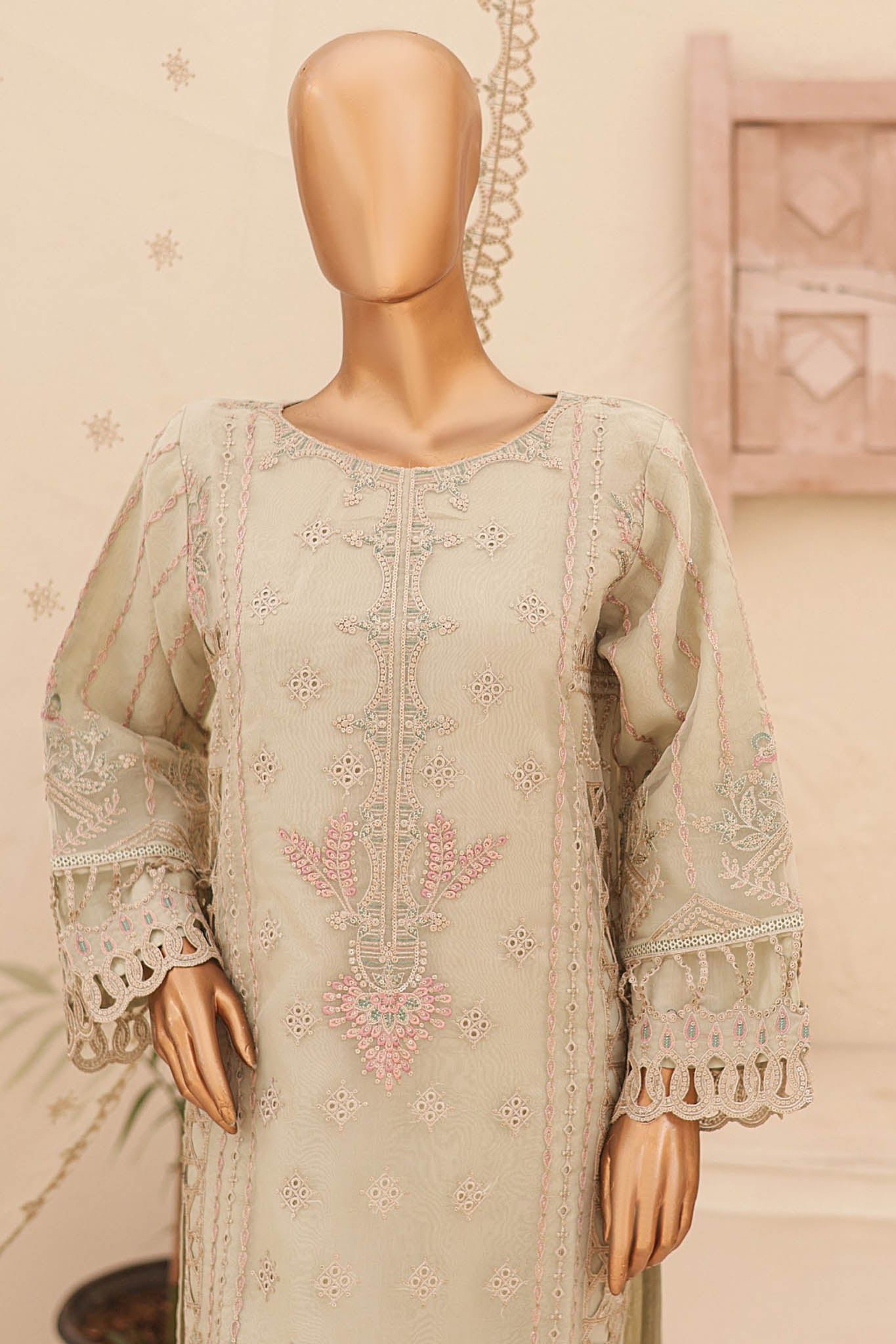 Bin Saeed Stitched 3 Piece Emb Fancy Festive Ramadan Collection'2024-ZEF-477-Pista