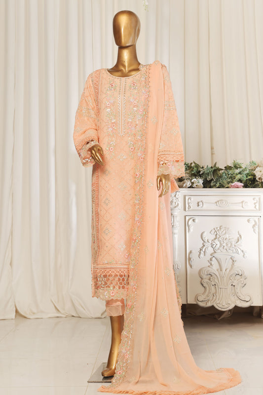 Bin Saeed Stitched 3 Piece Emb Chiffon Collection'2025-ZEFC-1794-Peach