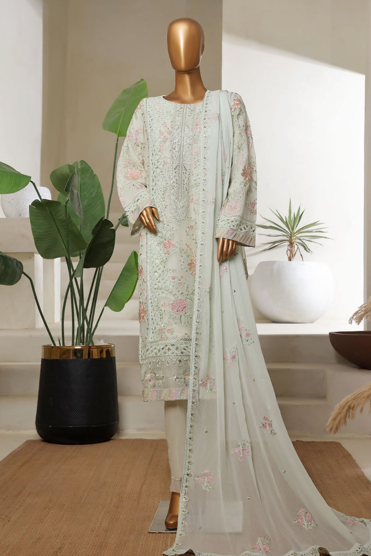 Bin Saeed Stitched 3 Piece Luxury Emb Chiffon Collection'2025-ZEFC-2152-Sky