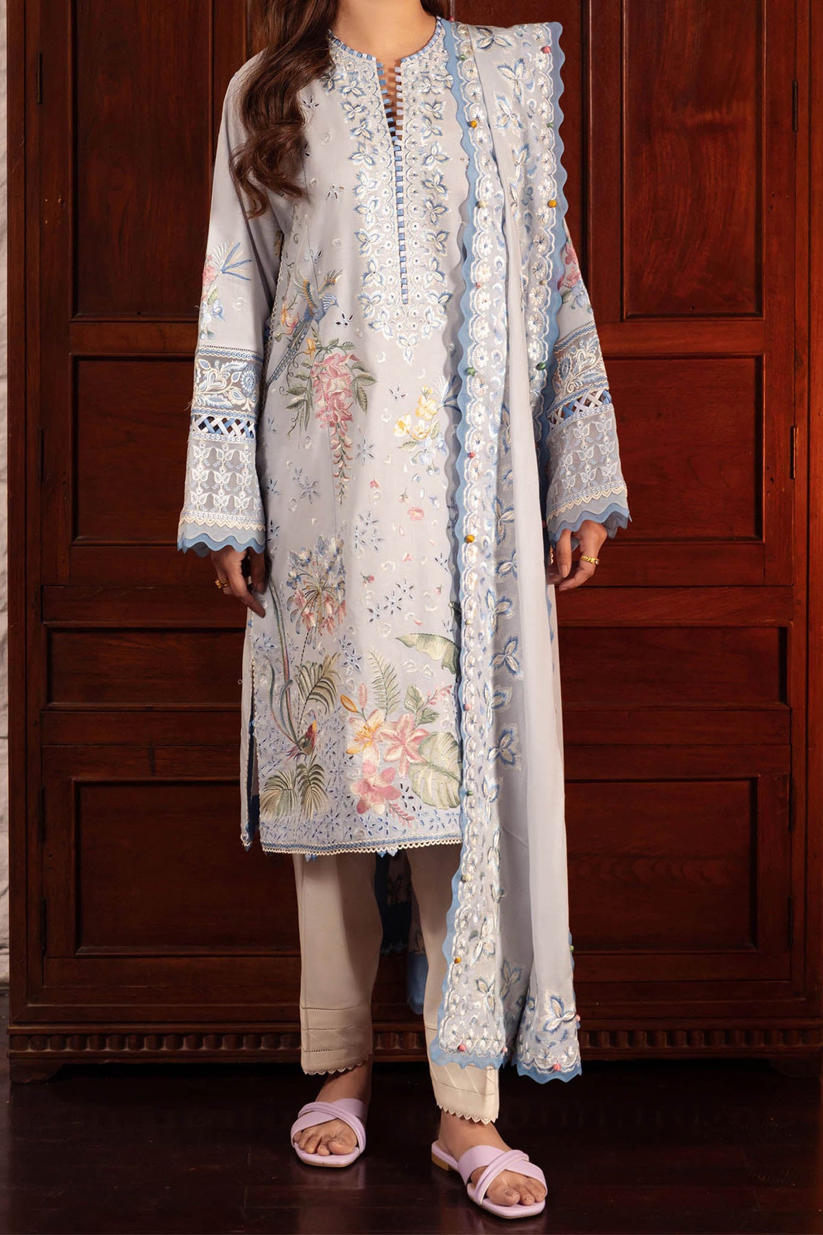 Zaha Unstitched 3 Piece Printed & Emb Lawn Collection'2024-ZL-01-B-Ela