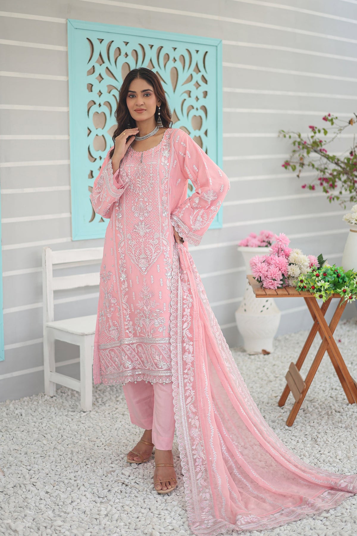 Inara By Azmeerah Official Semi Stitched 3 Piece Chiffon Edit Collection'2024-06-Zinnia