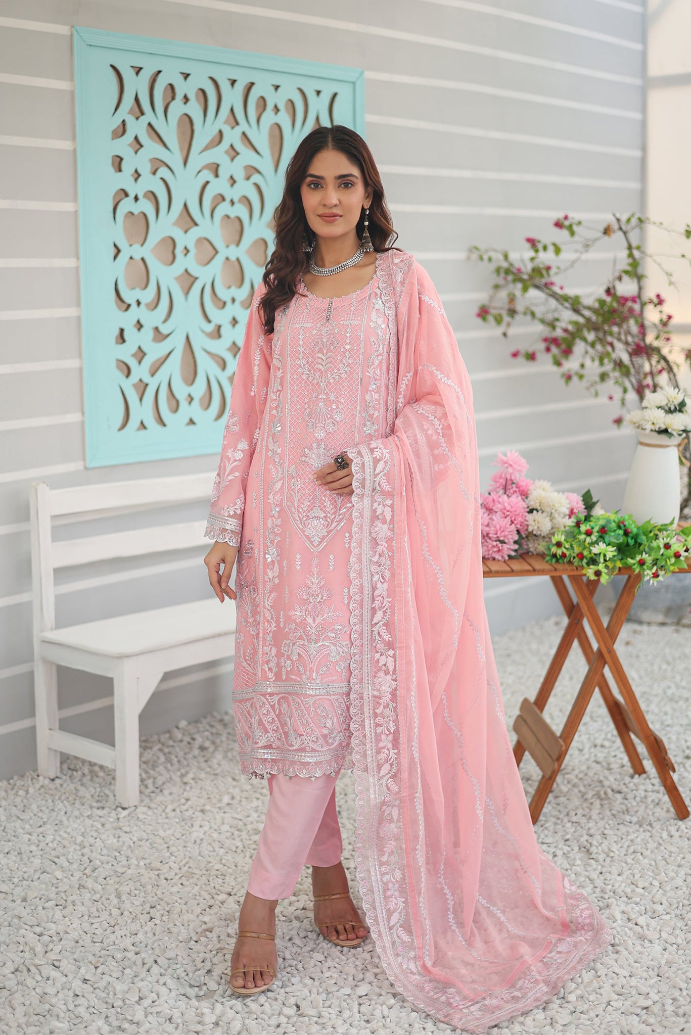 Inara By Azmeerah Official Semi Stitched 3 Piece Chiffon Edit Collection'2024-06-Zinnia