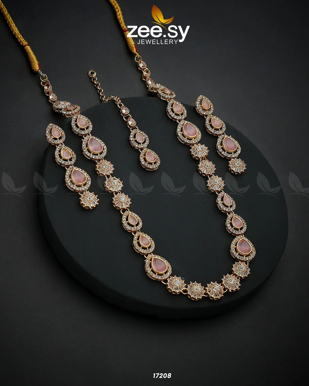 Serenity Malla Necklace Golden Mint Pink - Zeesy Jewellery