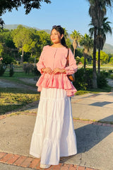 Urban Cut Stitched Peplum Cotton Elegant Tops-C0222