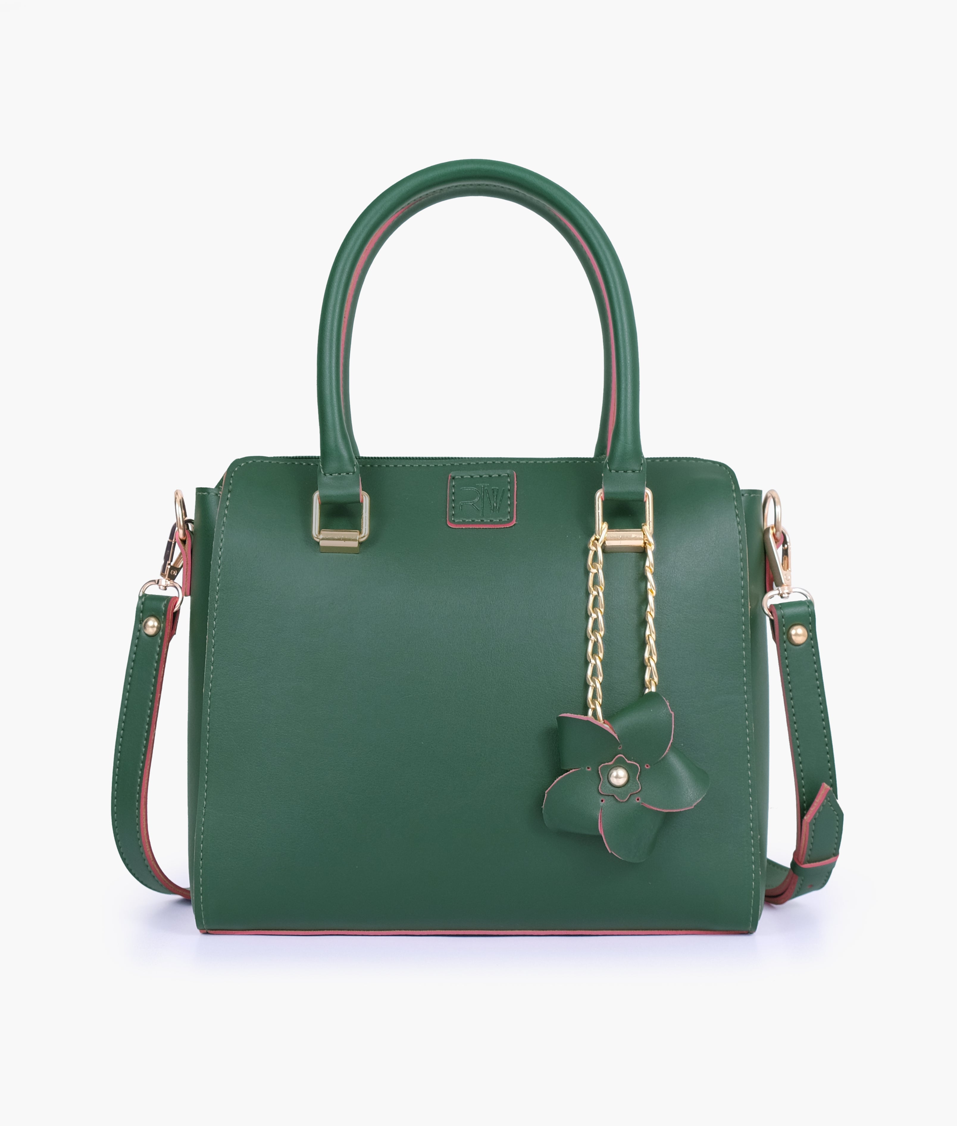 RTW Creation - Army green handbag with flower charm