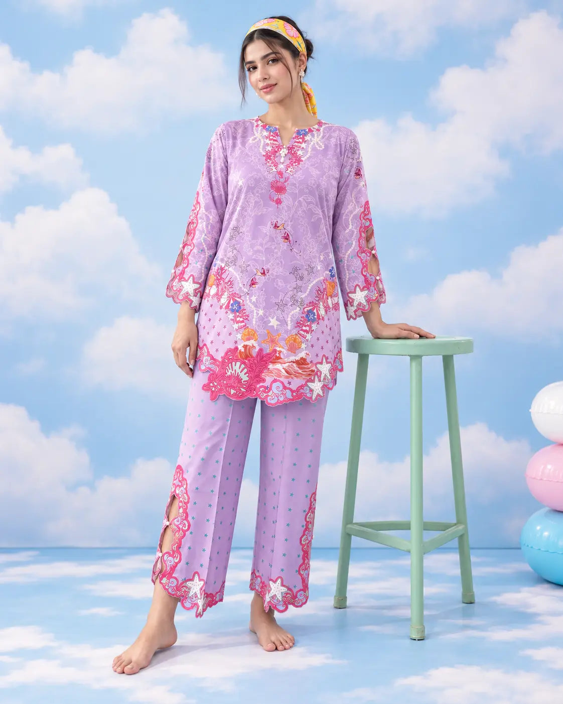 Aveline lilac two-piece lawn co-ord front view