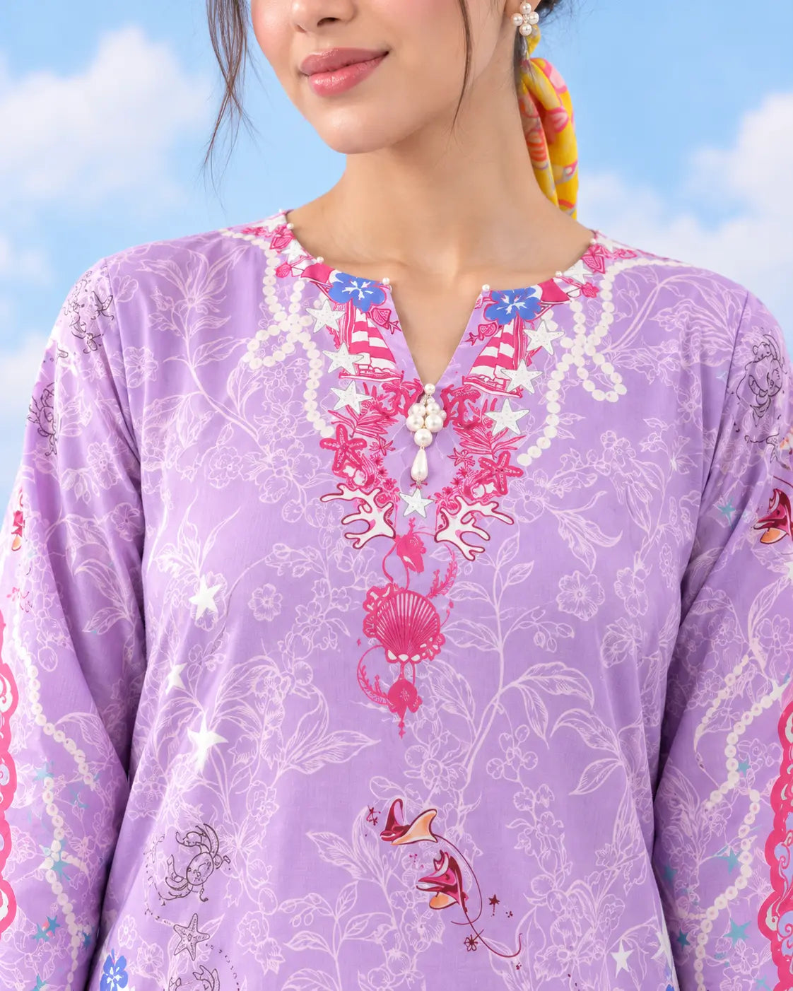 Aveline pearl neckline and nautical print detail