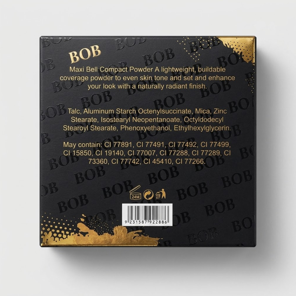 Open BOB Maxibell Compact Powder case showing the pressed matte powder pan and built-in mirror.
