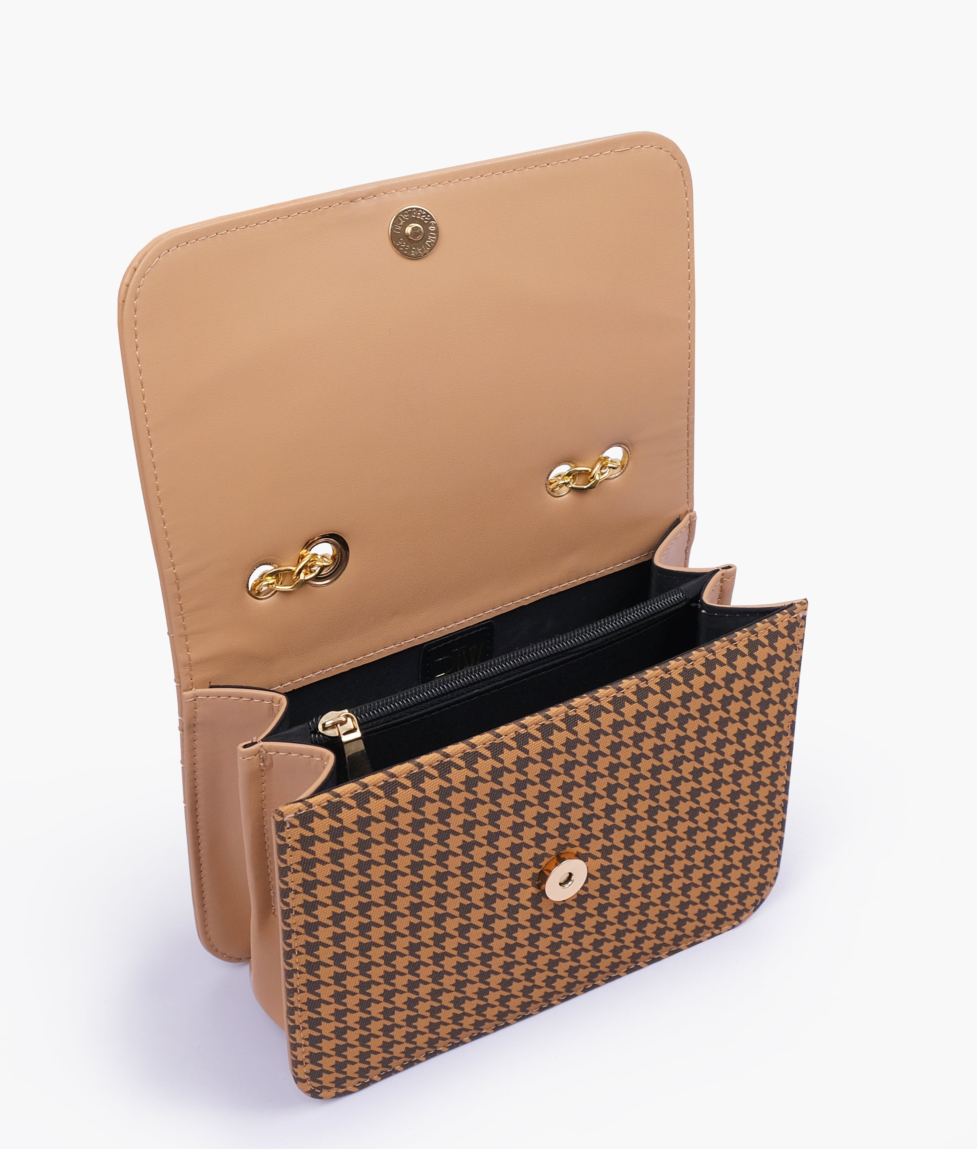 RTW Creation - Beige houndstooth chain cross-body bag