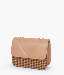 RTW Creation - Beige houndstooth chain cross-body bag