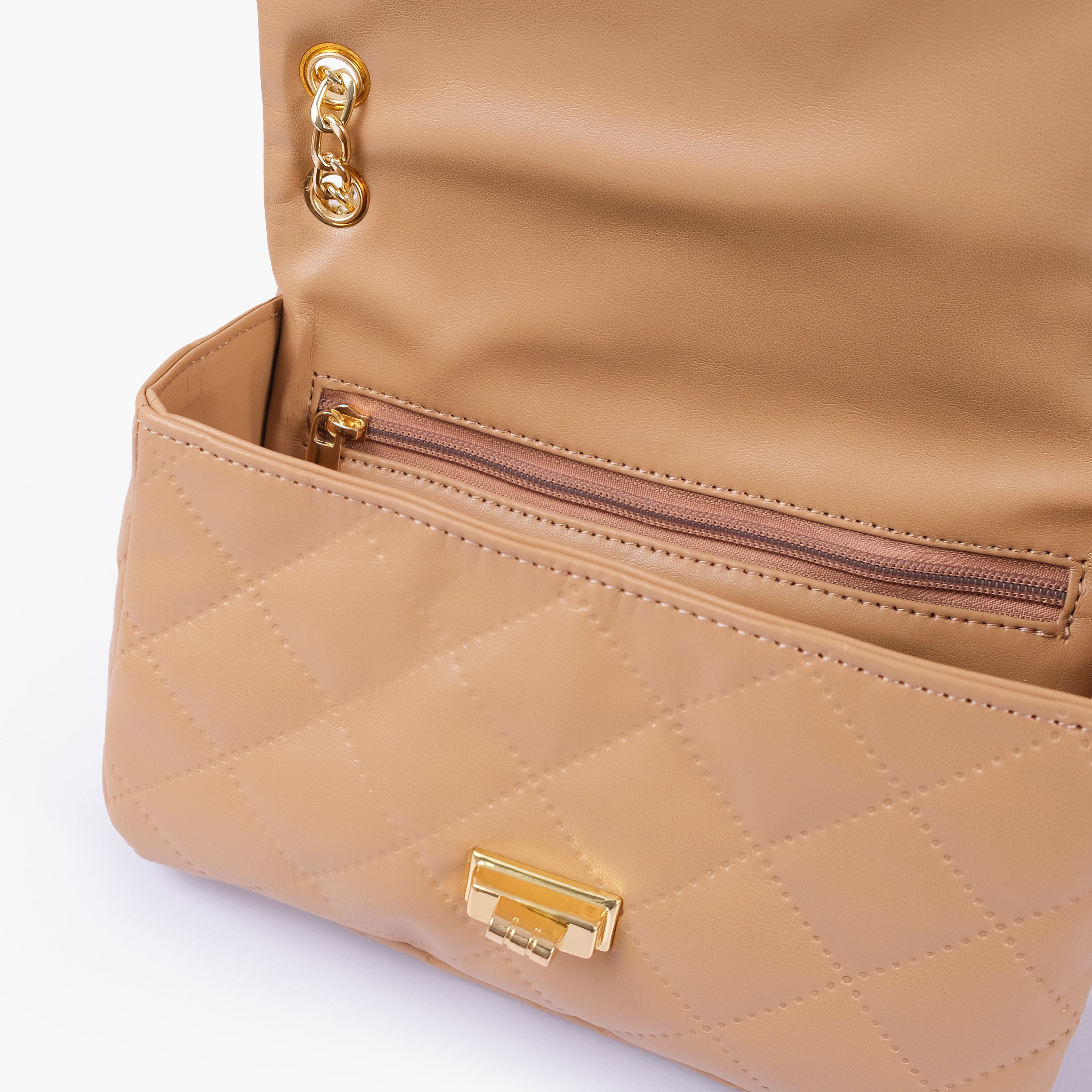 RTW Creation - Beige quilted mini bag with chain