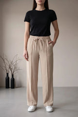 Amna Ali Nawaz Stitched Front Seam Trouser-Beige