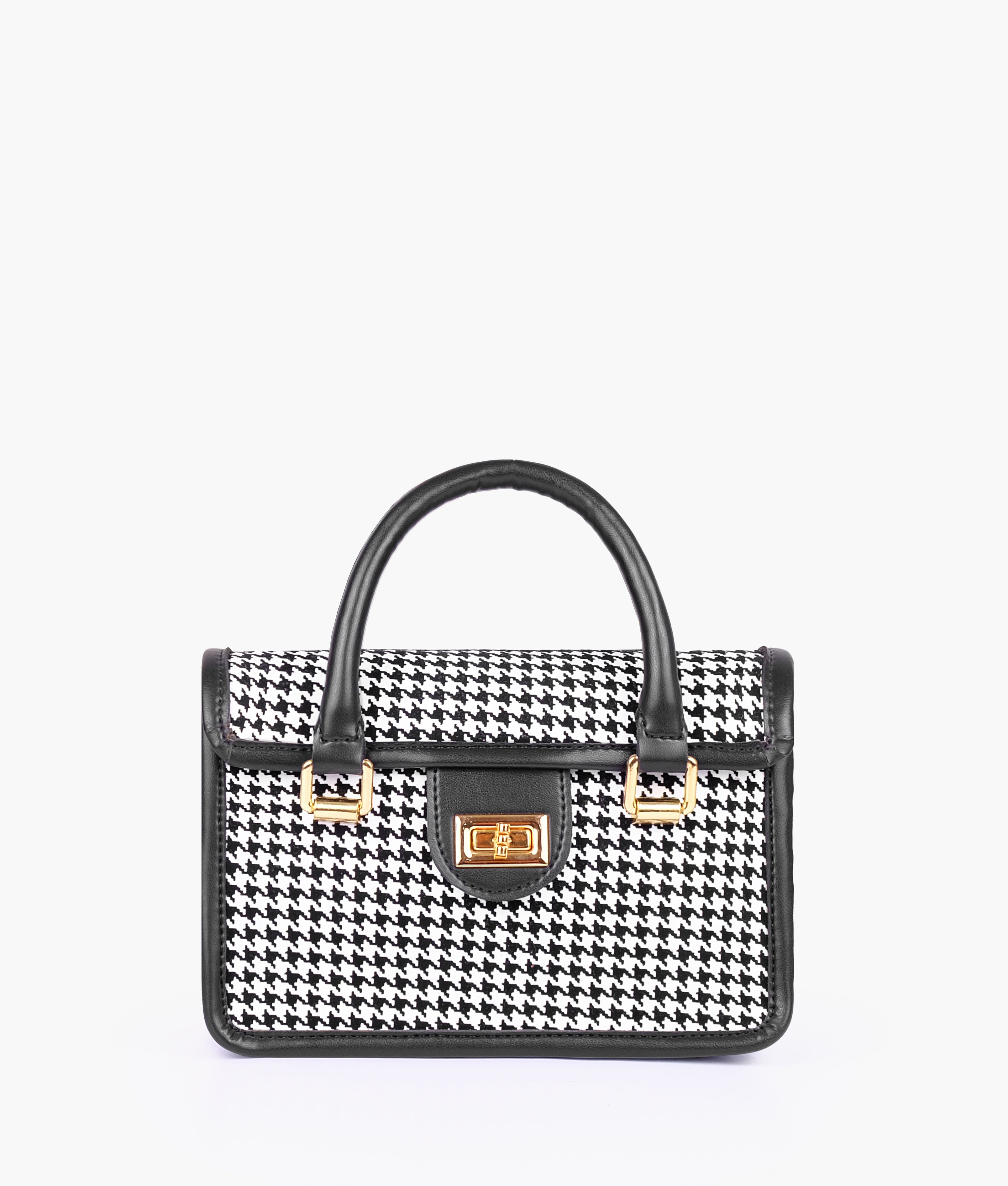 RTW Creation - Black and white houndstooth cross-body with flap