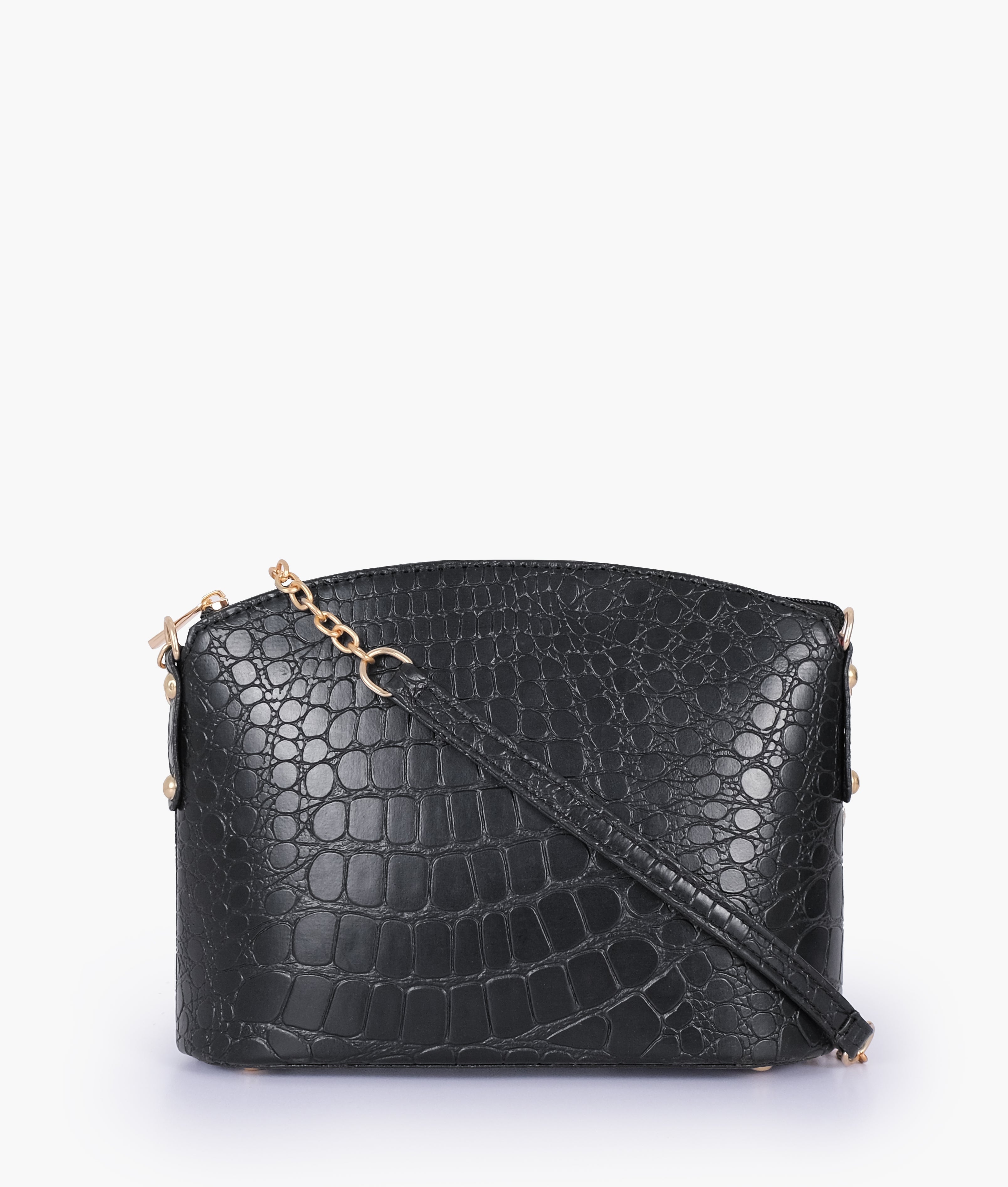 RTW Creation - Black crocodile with chain strap cross-body bag