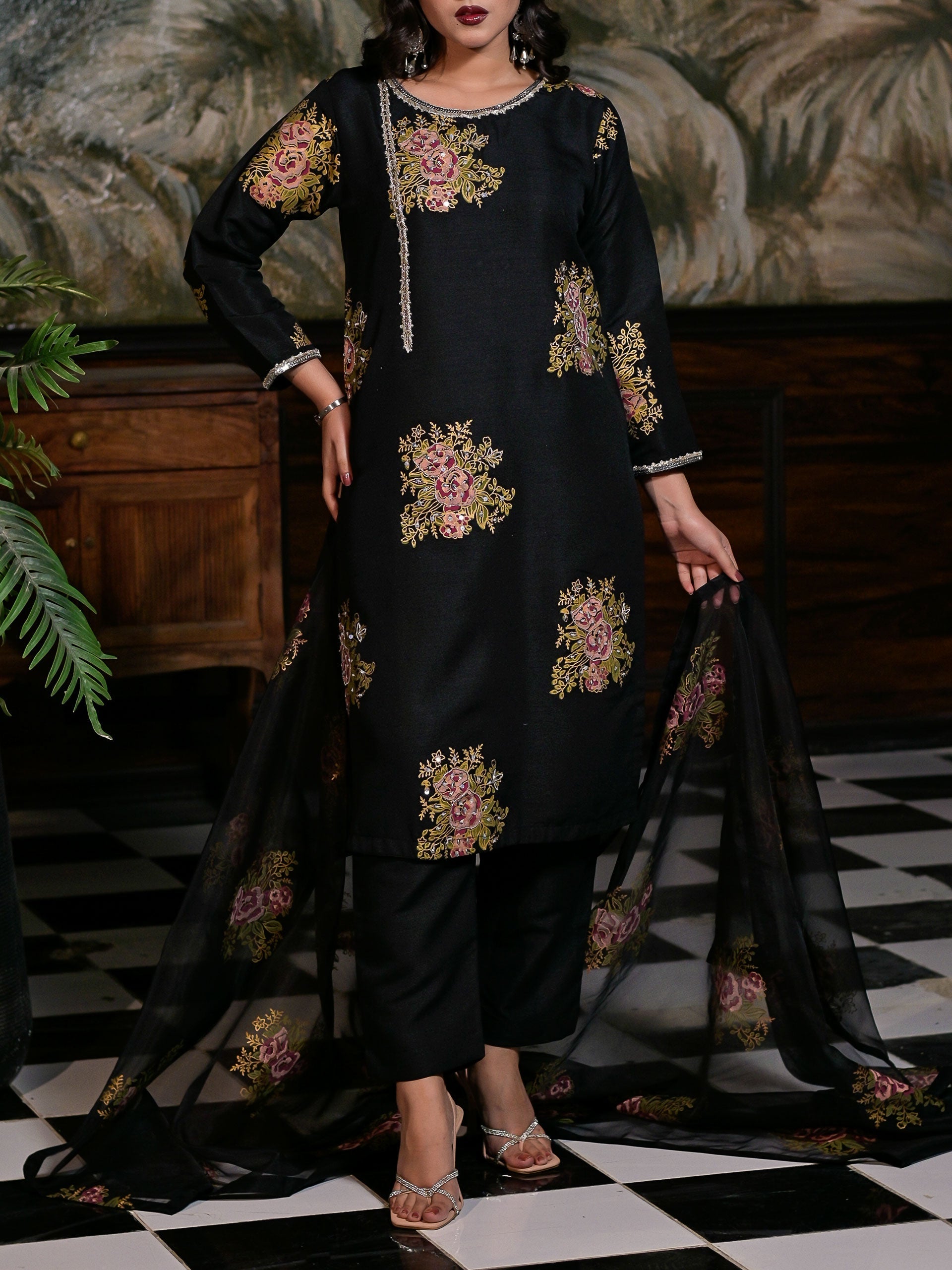 Pret Diaries Stitched 3 Piece Black Hand Embellished Collection'2024-D-50150