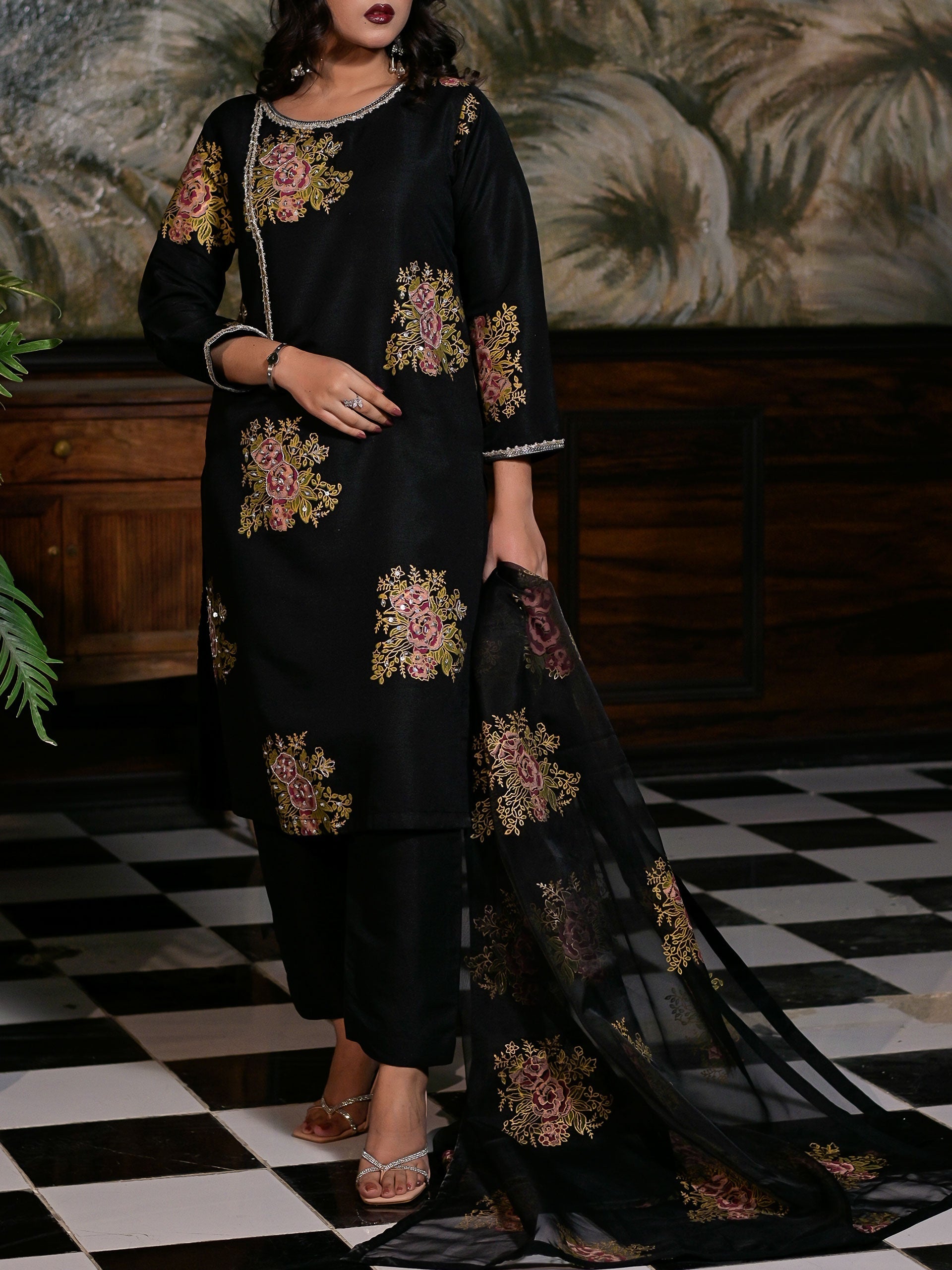 Pret Diaries Stitched 3 Piece Black Hand Embellished Collection'2024-D-50150