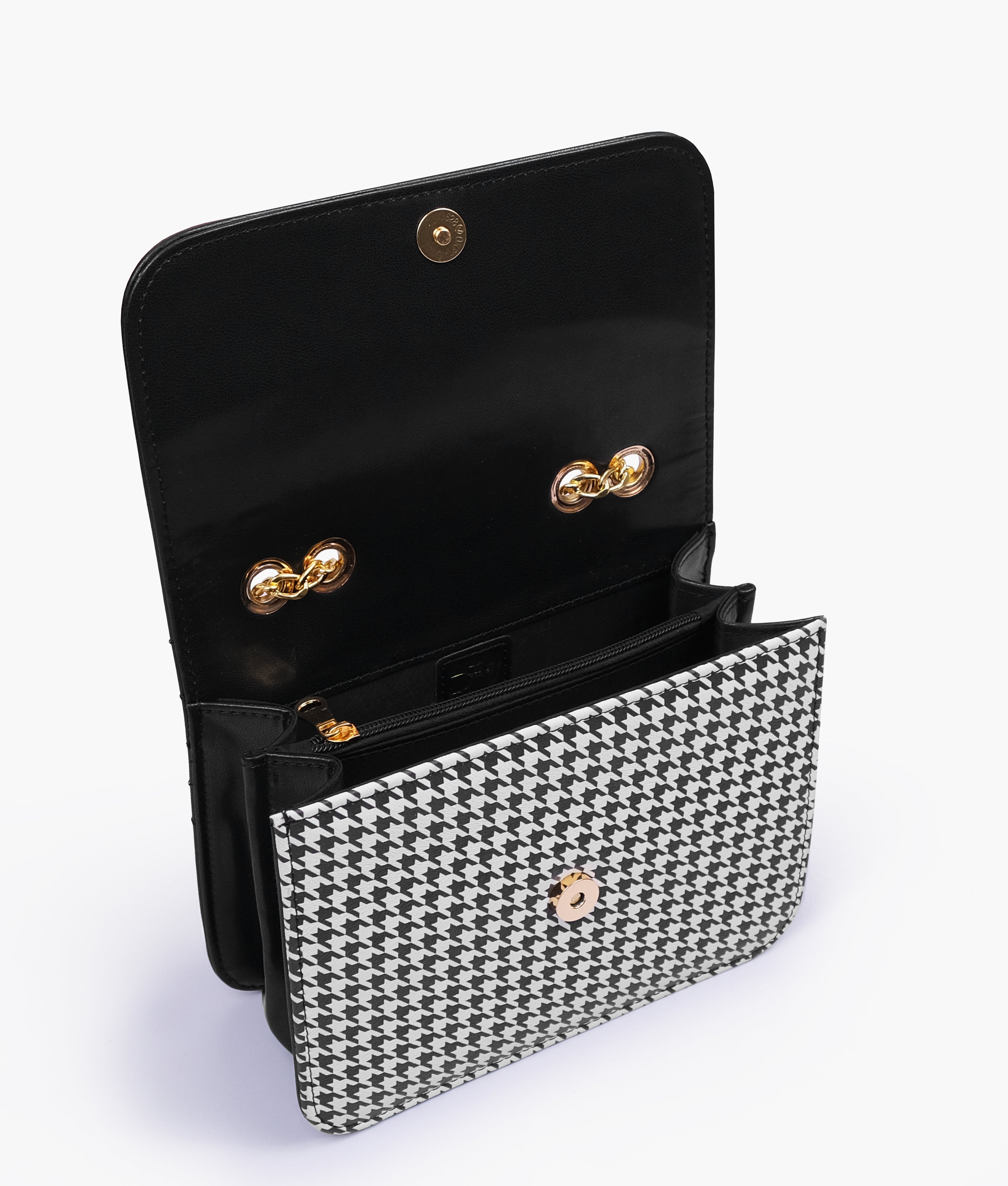RTW Creation - Black houndstooth chain cross-body bag