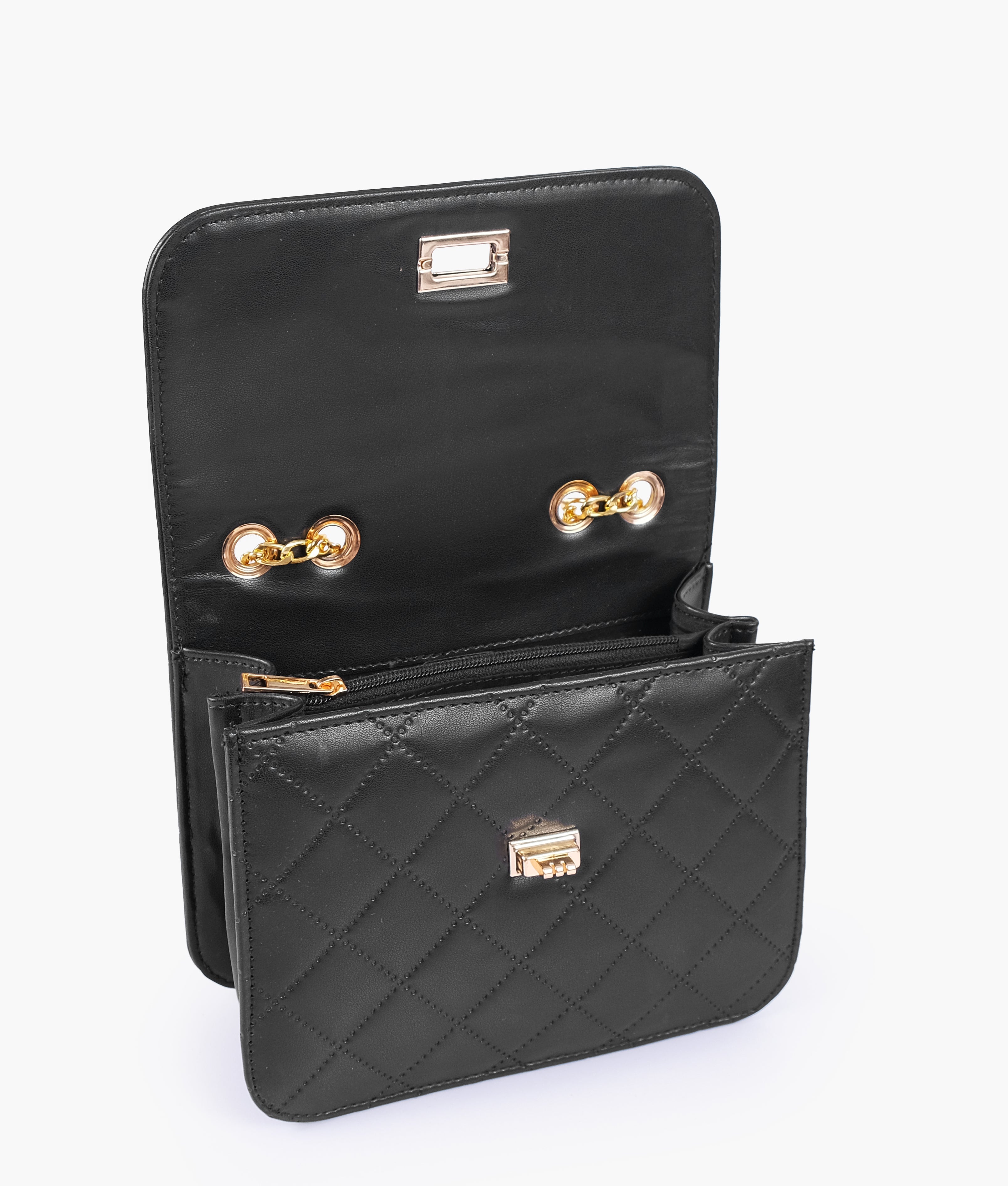 RTW Creation - Black quilted chain cross-body bag