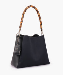 RTW Creation - Black suede handbag with braided handle